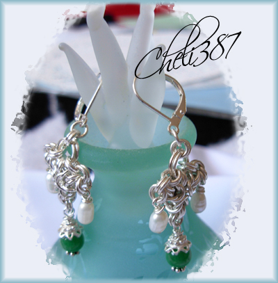 jade and pearls silver earrings